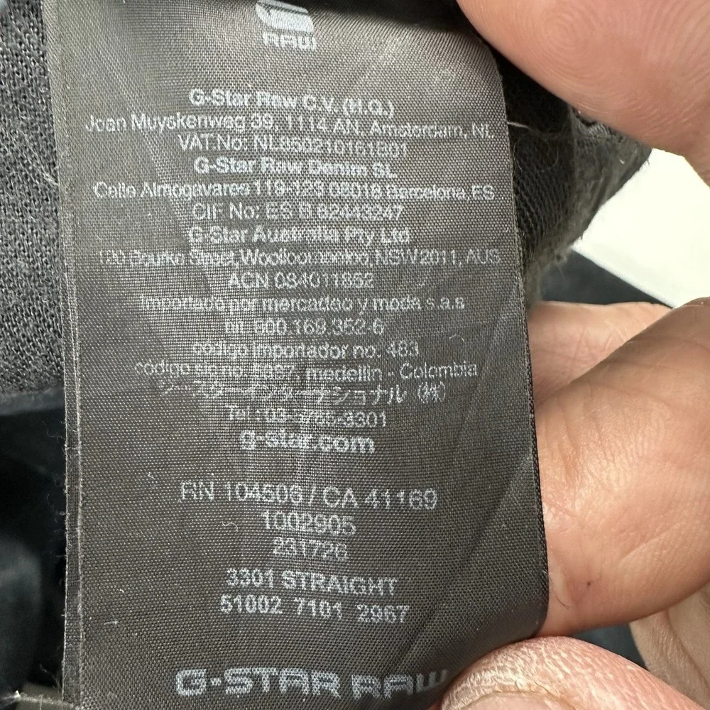 G-Star Raw 3301‎ Straight Jeans Men Fits 33x31 Black Stretch Denim Button Fly